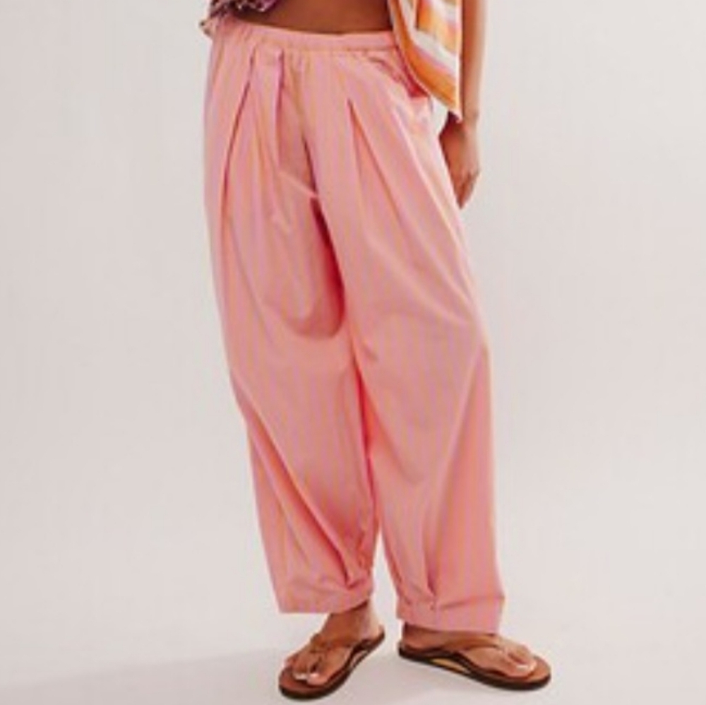 FREE PEOPLE PANTS PINK AND ORANGE STRIPE